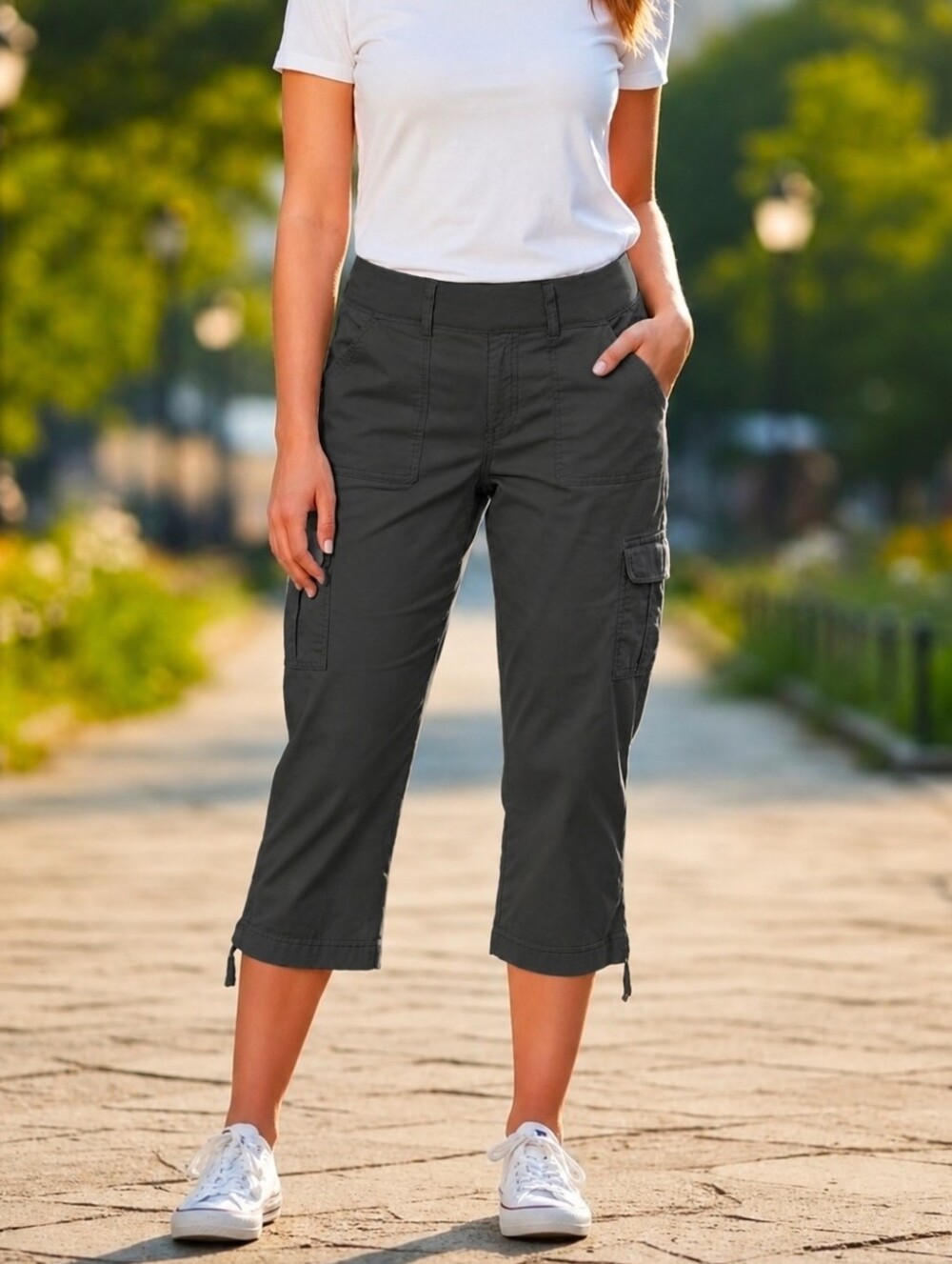 Lee Women's Grey Comfort Fit Stretch Capri Pants